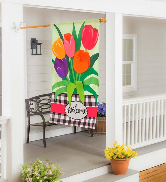 Plow & Hearth Decorative Garden Accents Yard & Garden Welcome Spring Tulips Applique House Flag