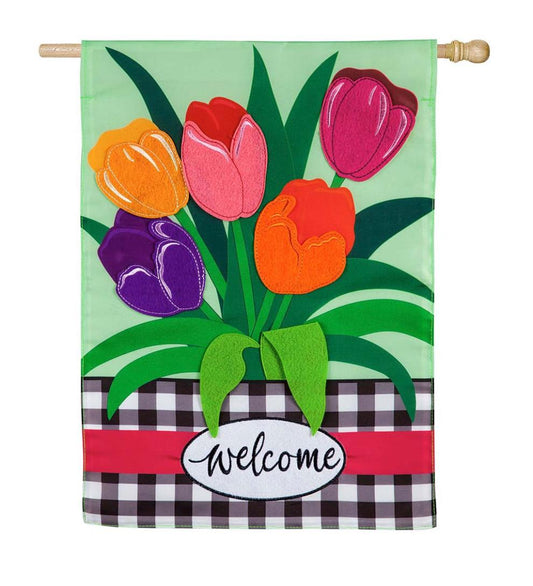 Plow & Hearth Decorative Garden Accents Yard & Garden Welcome Spring Tulips Applique House Flag