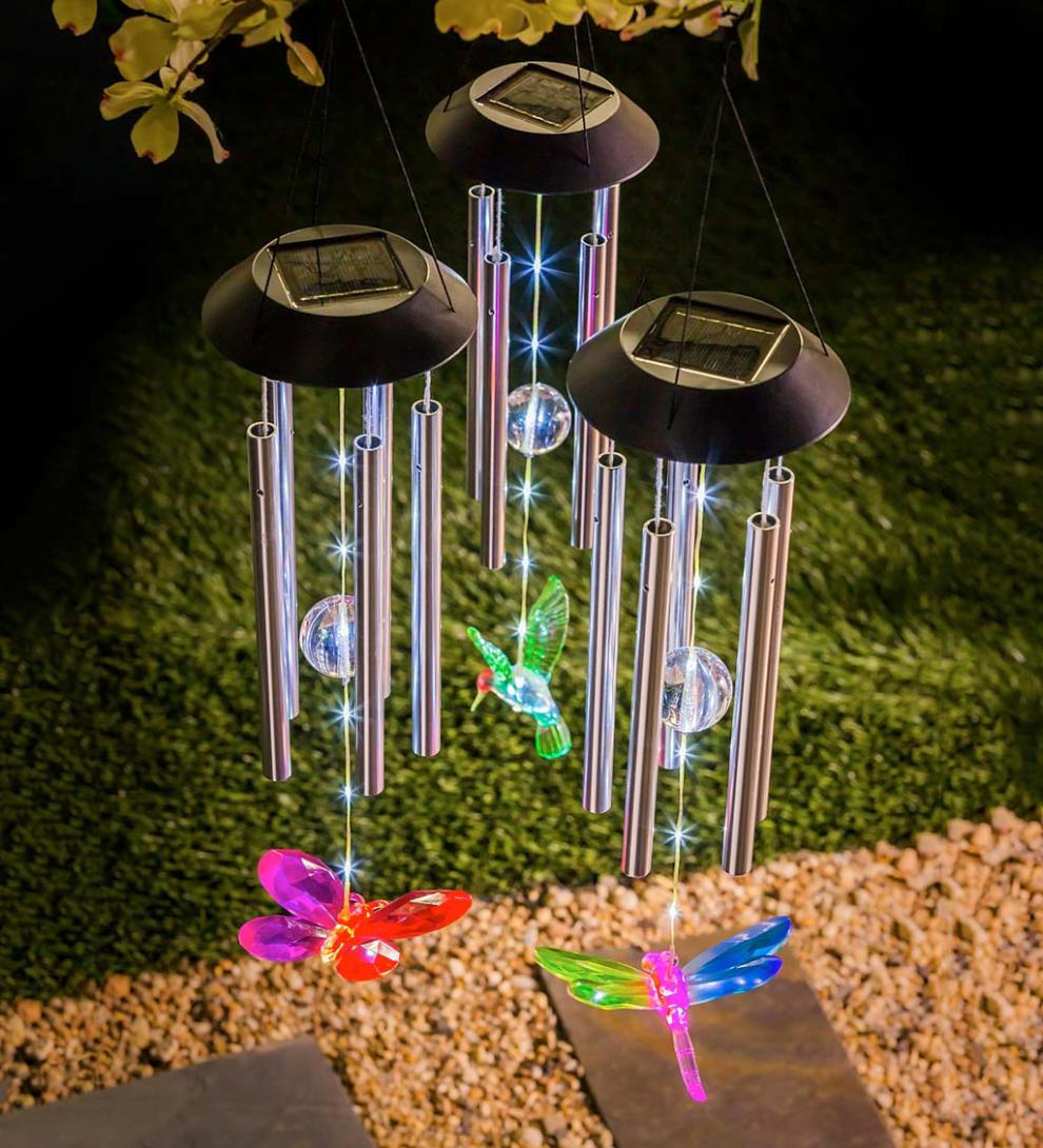Plow & Hearth Decorative Garden Accents Yard & Garden Winged Wonders Solar Wind Chimes, Set Of 3