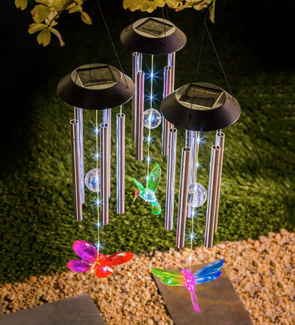 Plow & Hearth Decorative Garden Accents Yard & Garden Winged Wonders Solar Wind Chimes, Set Of 3