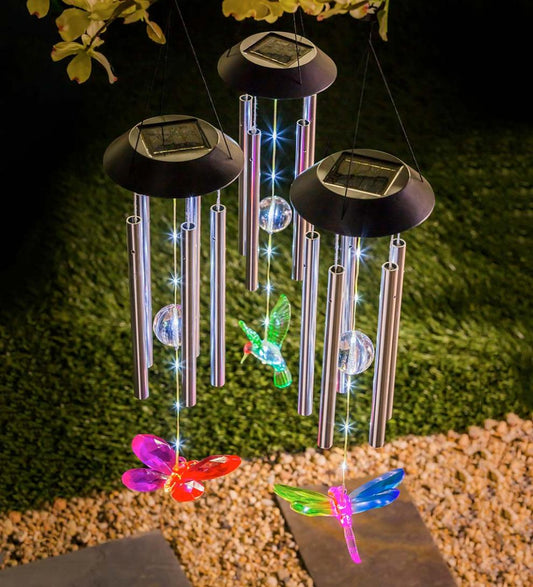 Plow & Hearth Decorative Garden Accents Yard & Garden Winged Wonders Solar Wind Chimes, Set Of 3