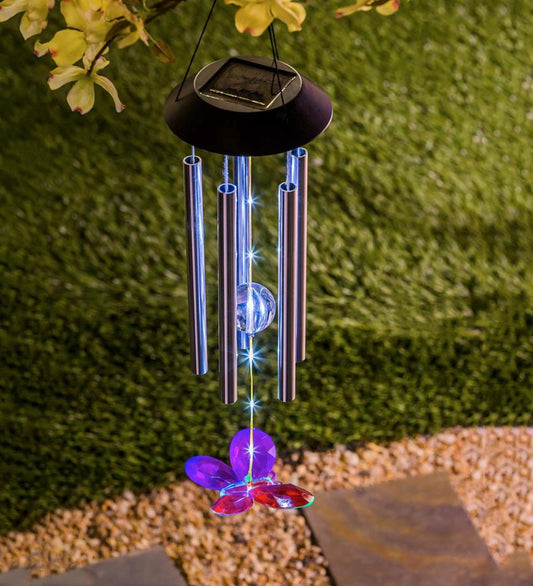 Plow & Hearth Decorative Garden Accents Yard & Garden Winged Wonders Solar Wind Chimes, Set Of 3