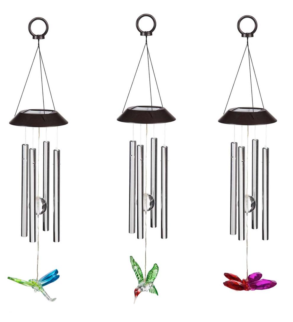 Plow & Hearth Decorative Garden Accents Yard & Garden Winged Wonders Solar Wind Chimes, Set Of 3