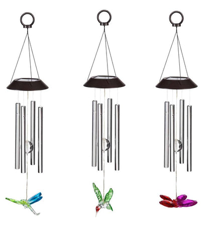 Plow & Hearth Decorative Garden Accents Yard & Garden Winged Wonders Solar Wind Chimes, Set Of 3