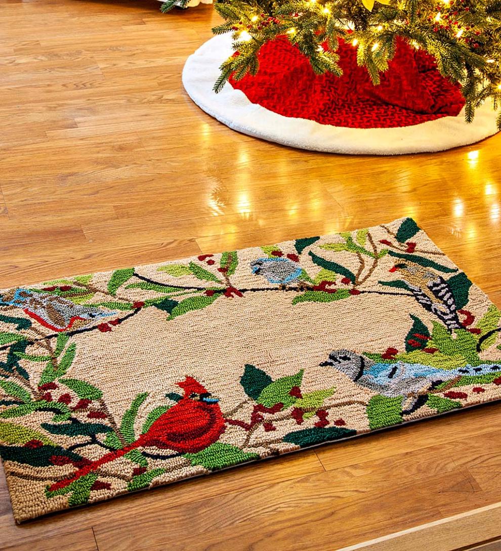 Plow & Hearth Doormats & Boot Trays Outdoor Living Birds And Berries Holiday Hooked Accent Rug