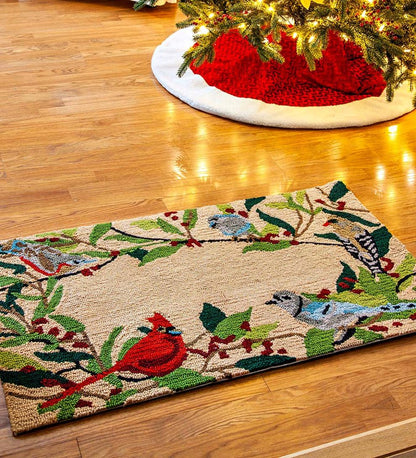 Plow & Hearth Doormats & Boot Trays Outdoor Living Birds And Berries Holiday Hooked Accent Rug