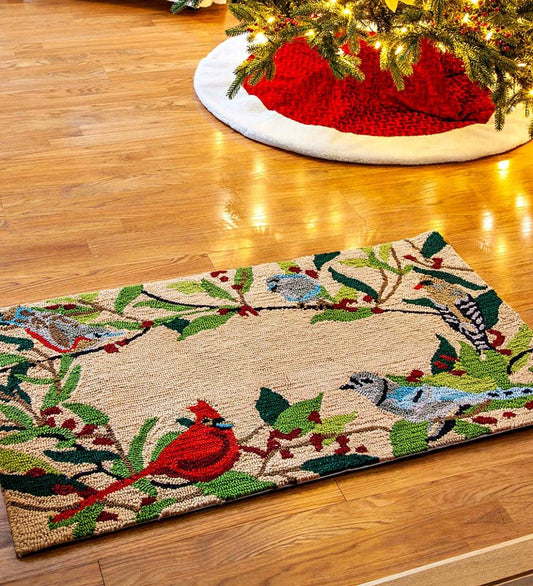 Plow & Hearth Doormats & Boot Trays Outdoor Living Birds And Berries Holiday Hooked Accent Rug