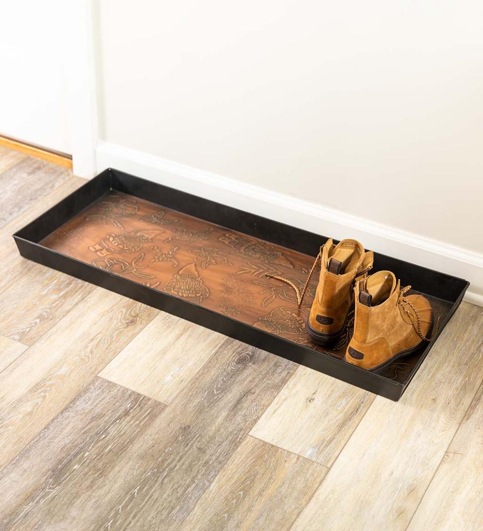 Plow & Hearth Doormats & Boot Trays Outdoor Living Embossed Metal Garden Gnome Boot Tray