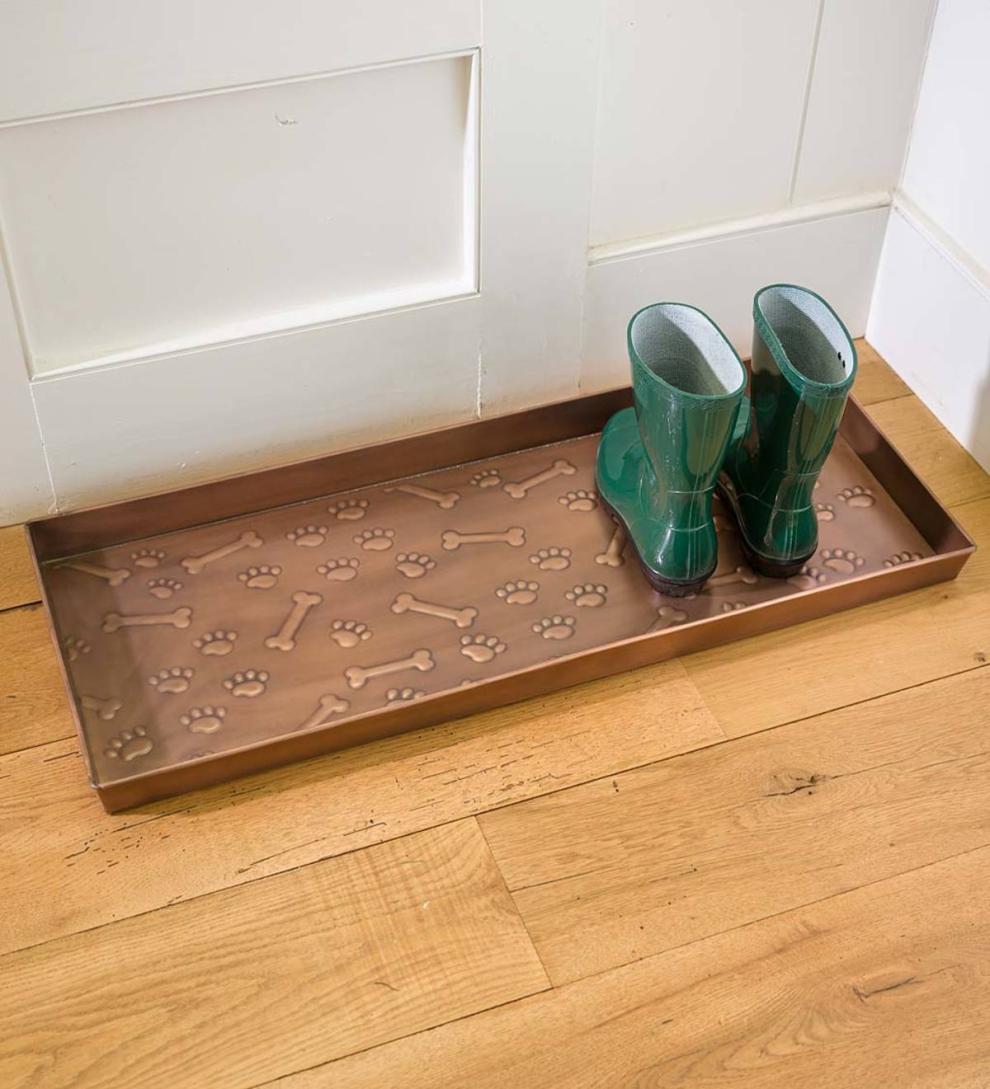 Plow & Hearth Doormats & Boot Trays Outdoor Living Embossed Metal Paws And Bones Boot Tray