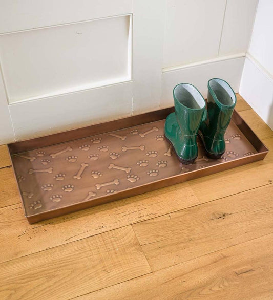 Plow & Hearth Doormats & Boot Trays Outdoor Living Embossed Metal Paws And Bones Boot Tray
