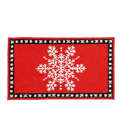 Plow & Hearth Doormats & Boot Trays Outdoor Living Red Snowflake Hooked Accent Rug