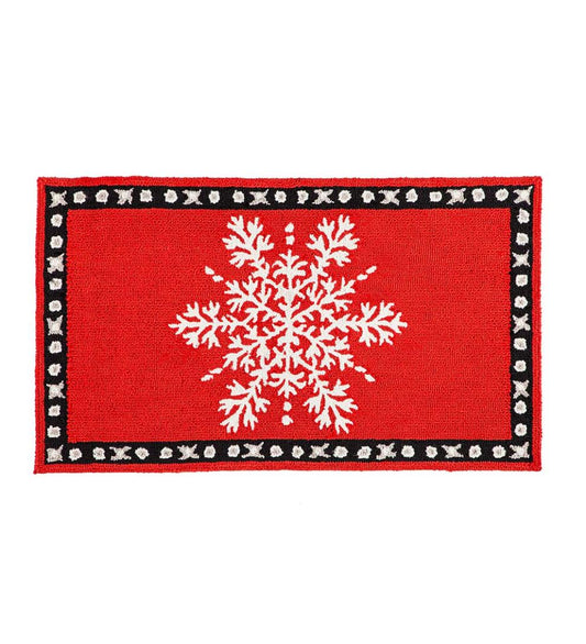 Plow & Hearth Doormats & Boot Trays Outdoor Living Red Snowflake Hooked Accent Rug