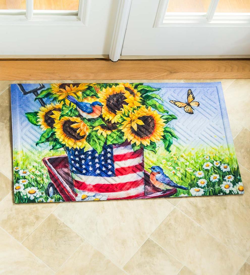 Plow & Hearth Doormats Indoor Living Americana Sunflower Wagon Embossed Mat