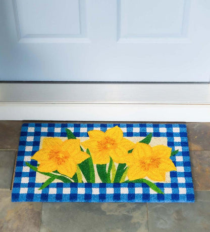 Plow & Hearth Doormats Indoor Living Buffalo Check Daffodils Coir Mat