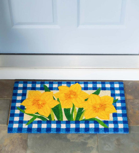 Plow & Hearth Doormats Indoor Living Buffalo Check Daffodils Coir Mat
