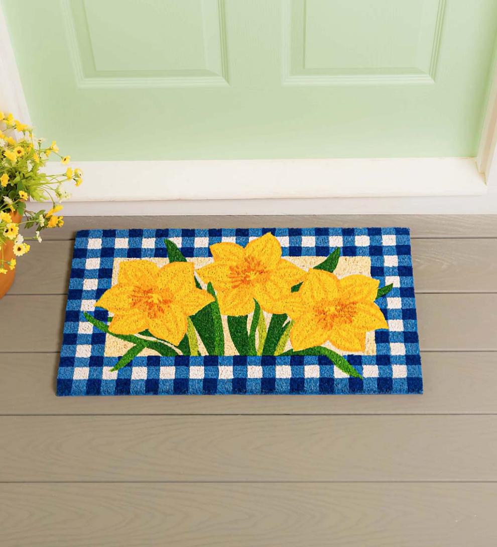 Plow & Hearth Doormats Indoor Living Buffalo Check Daffodils Coir Mat