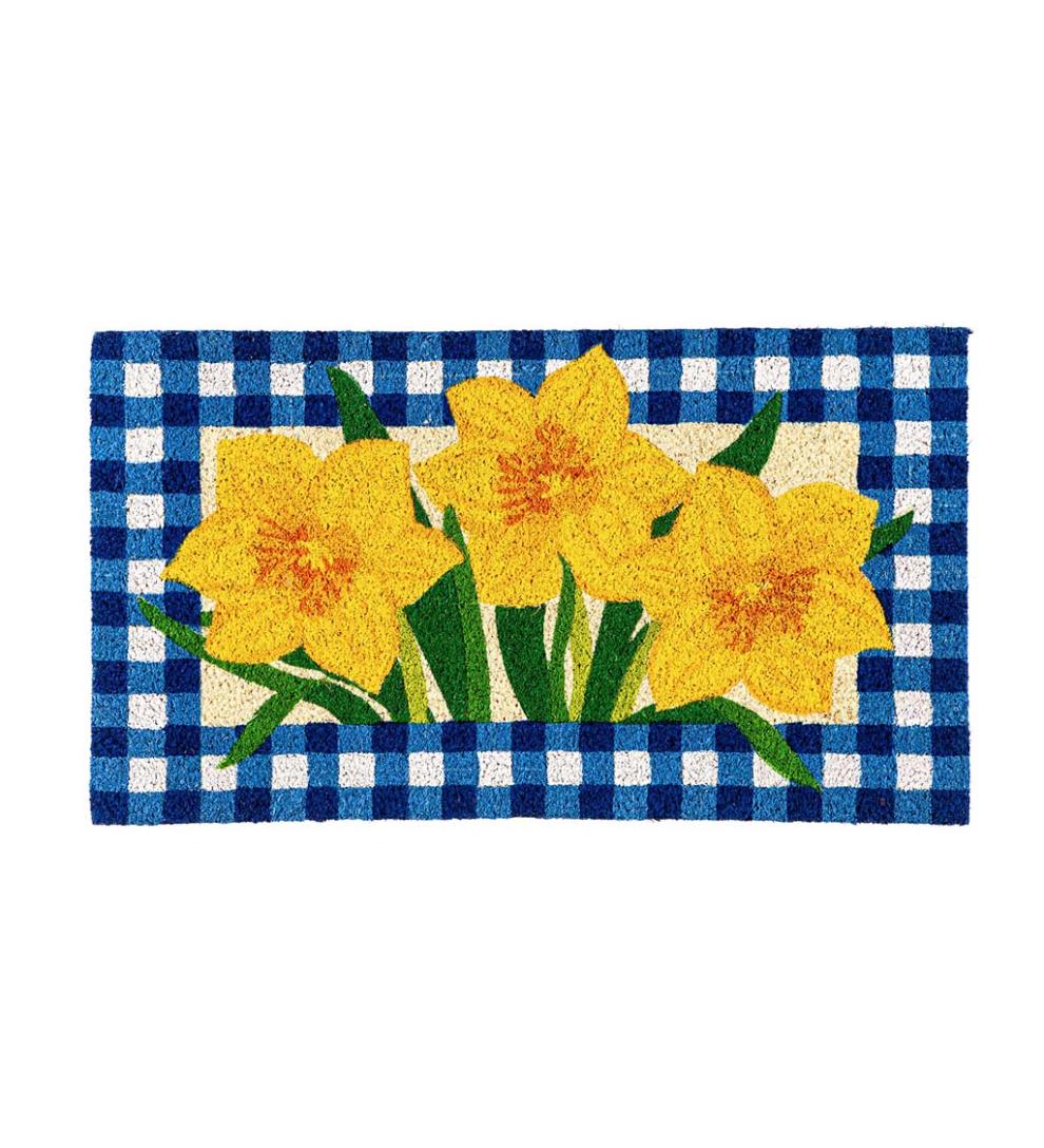 Plow & Hearth Doormats Indoor Living Buffalo Check Daffodils Coir Mat