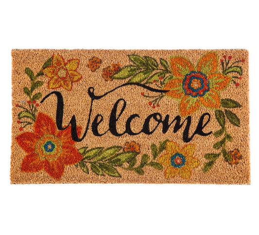 Plow & Hearth Doormats Indoor Living Colorful Floral Welcome Coir Mat