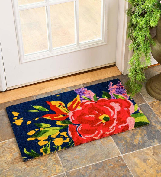 Plow & Hearth Doormats Indoor Living Floral Grand Coir Mat