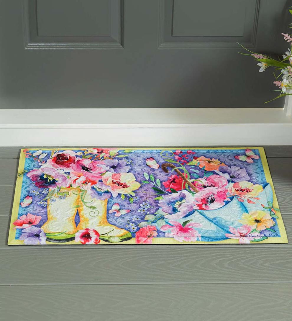 Plow & Hearth Doormats Indoor Living Indoor/Outdoor Floral Boots Embossed Floor Mat