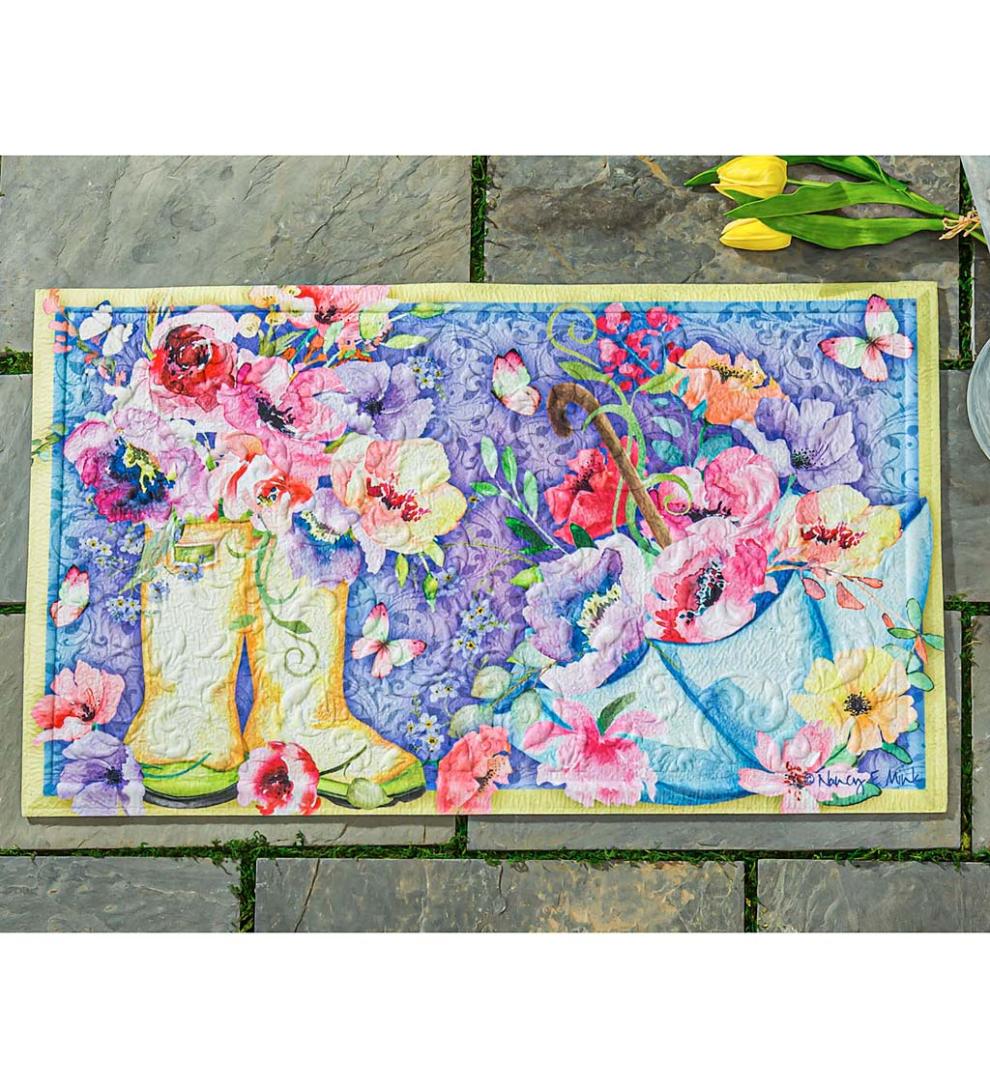 Plow & Hearth Doormats Indoor Living Indoor/Outdoor Floral Boots Embossed Floor Mat