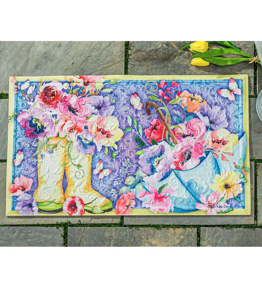 Plow & Hearth Doormats Indoor Living Indoor/Outdoor Floral Boots Embossed Floor Mat