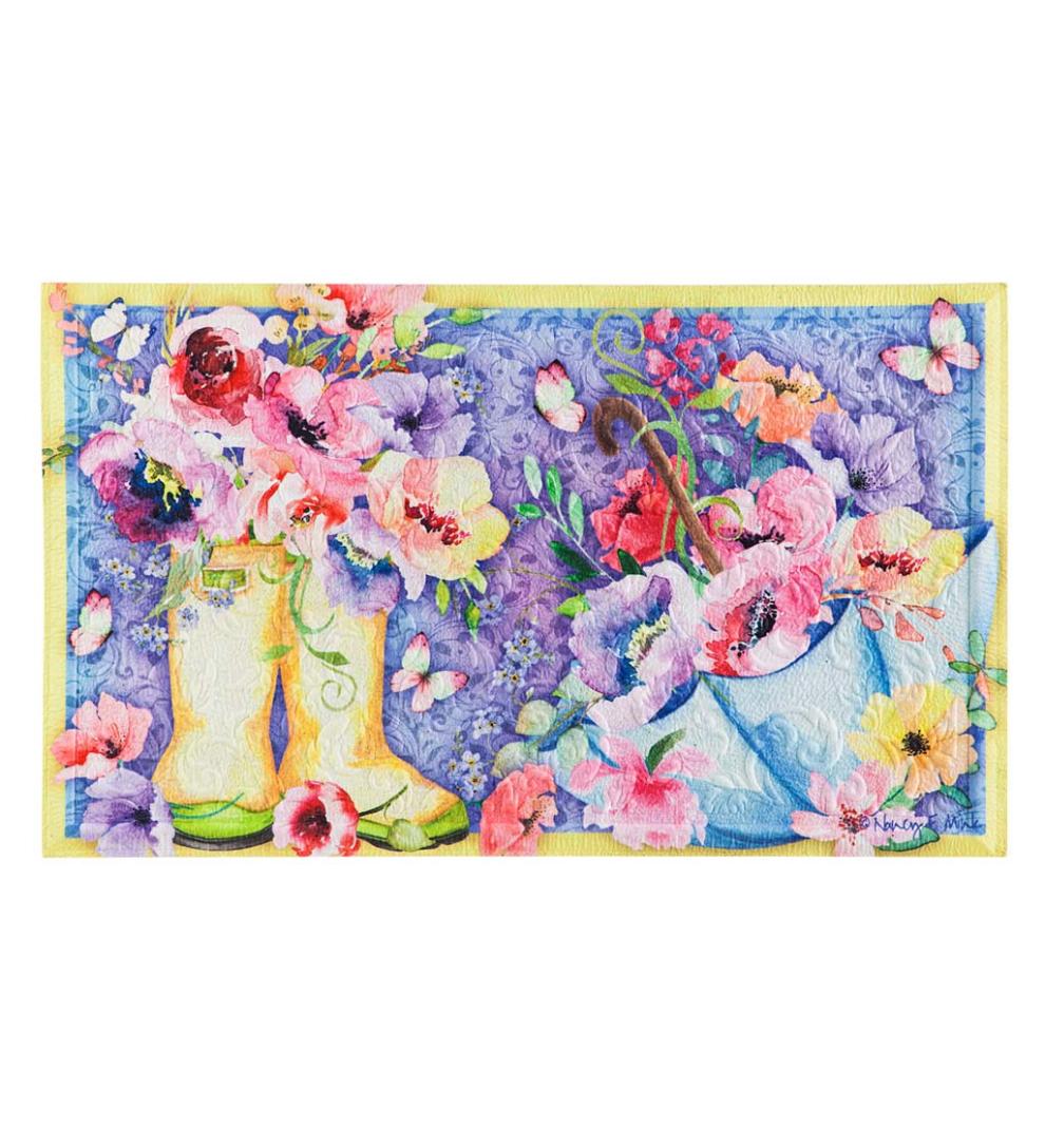 Plow & Hearth Doormats Indoor Living Indoor/Outdoor Floral Boots Embossed Floor Mat