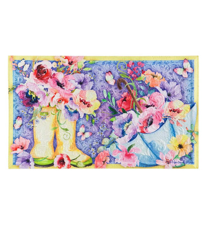 Plow & Hearth Doormats Indoor Living Indoor/Outdoor Floral Boots Embossed Floor Mat