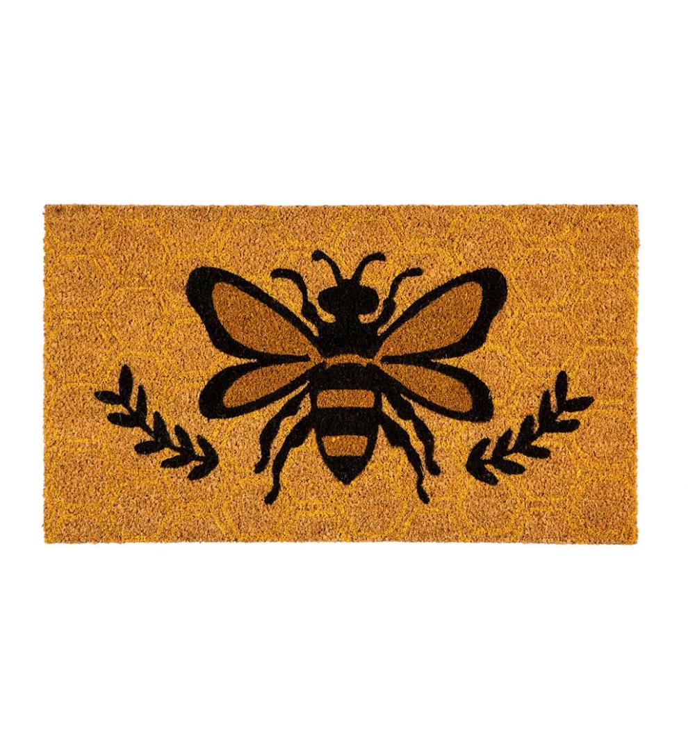 Plow & Hearth Doormats Indoor Living Indoor/Outdoor Honey Bee And Laurels Coir Fiber Mat