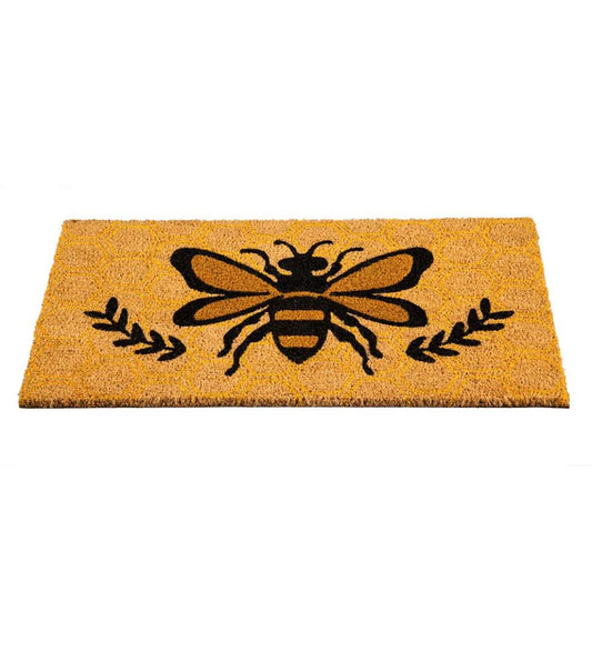 Plow & Hearth Doormats Indoor Living Indoor/Outdoor Honey Bee And Laurels Coir Fiber Mat