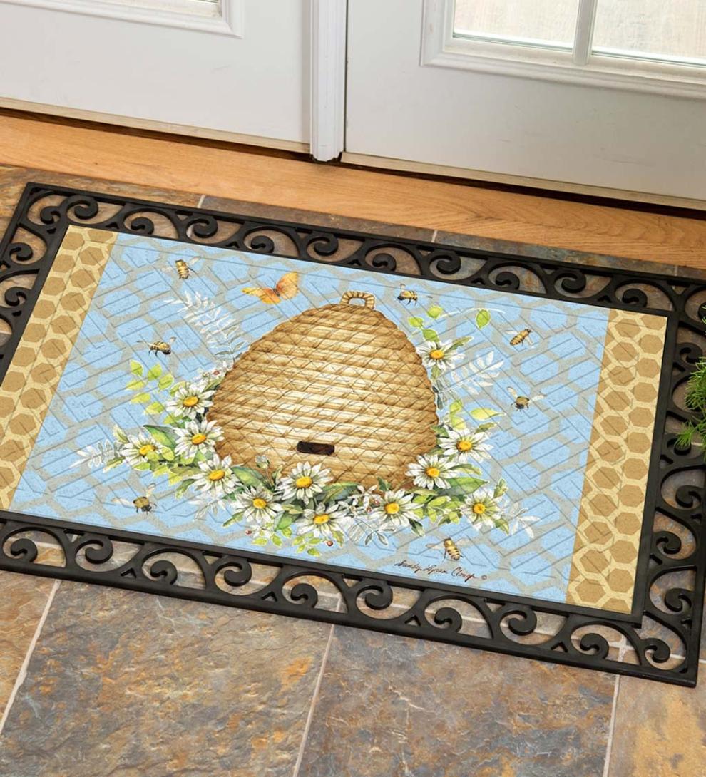 Plow & Hearth Doormats Indoor Living Indoor/Outdoor Honeycomb And Bee Hive Embossed Floor Mat