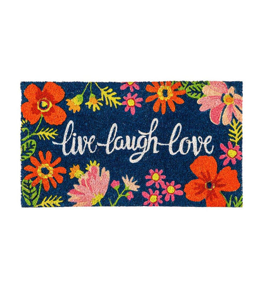 Plow & Hearth Doormats Indoor Living Live Laugh Love Floral Coir Mat