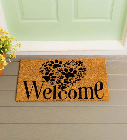 Plow & Hearth Doormats Indoor Living Paw Print Heart Welcome Coir Mat