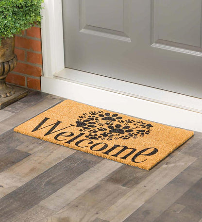 Plow & Hearth Doormats Indoor Living Paw Print Heart Welcome Coir Mat