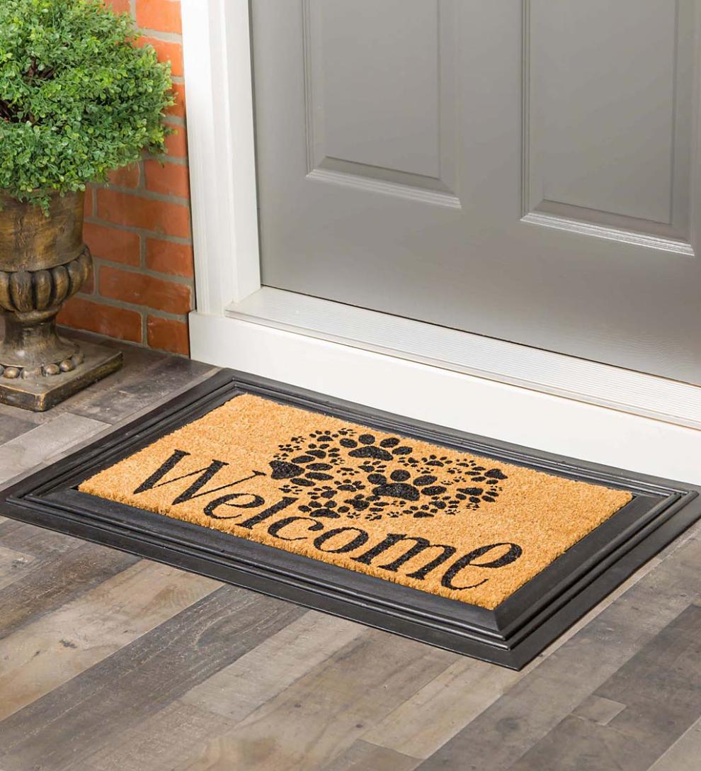 Plow & Hearth Doormats Indoor Living Paw Print Heart Welcome Coir Mat