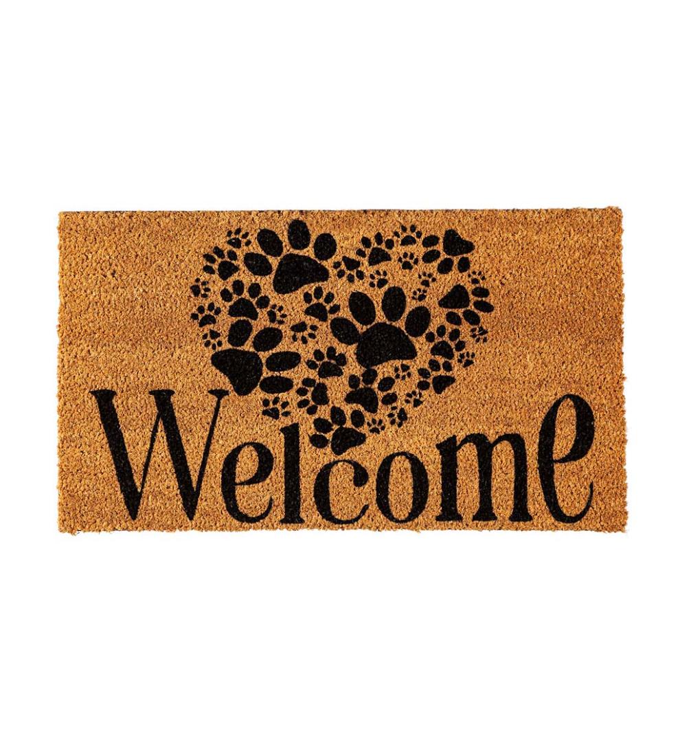 Plow & Hearth Doormats Indoor Living Paw Print Heart Welcome Coir Mat