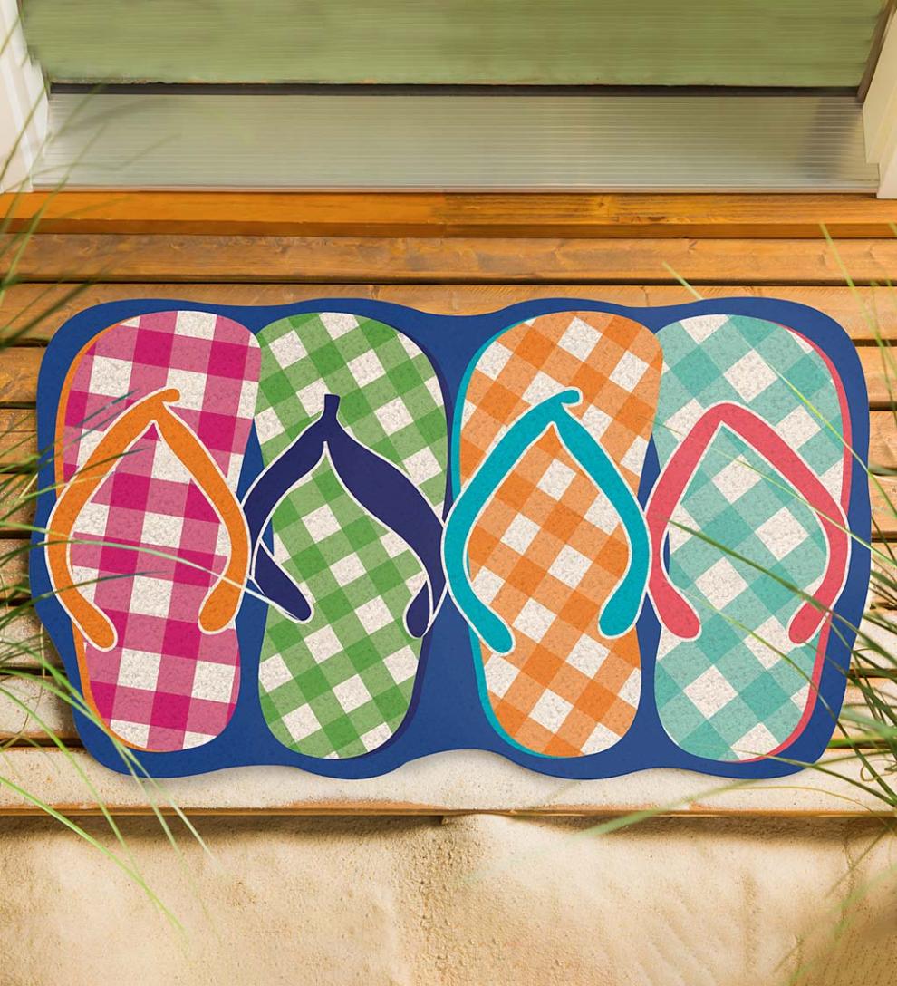 Plow & Hearth Doormats Indoor Living Plaid Flip Flops Shaped Coir Mat