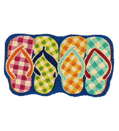 Plow & Hearth Doormats Indoor Living Plaid Flip Flops Shaped Coir Mat