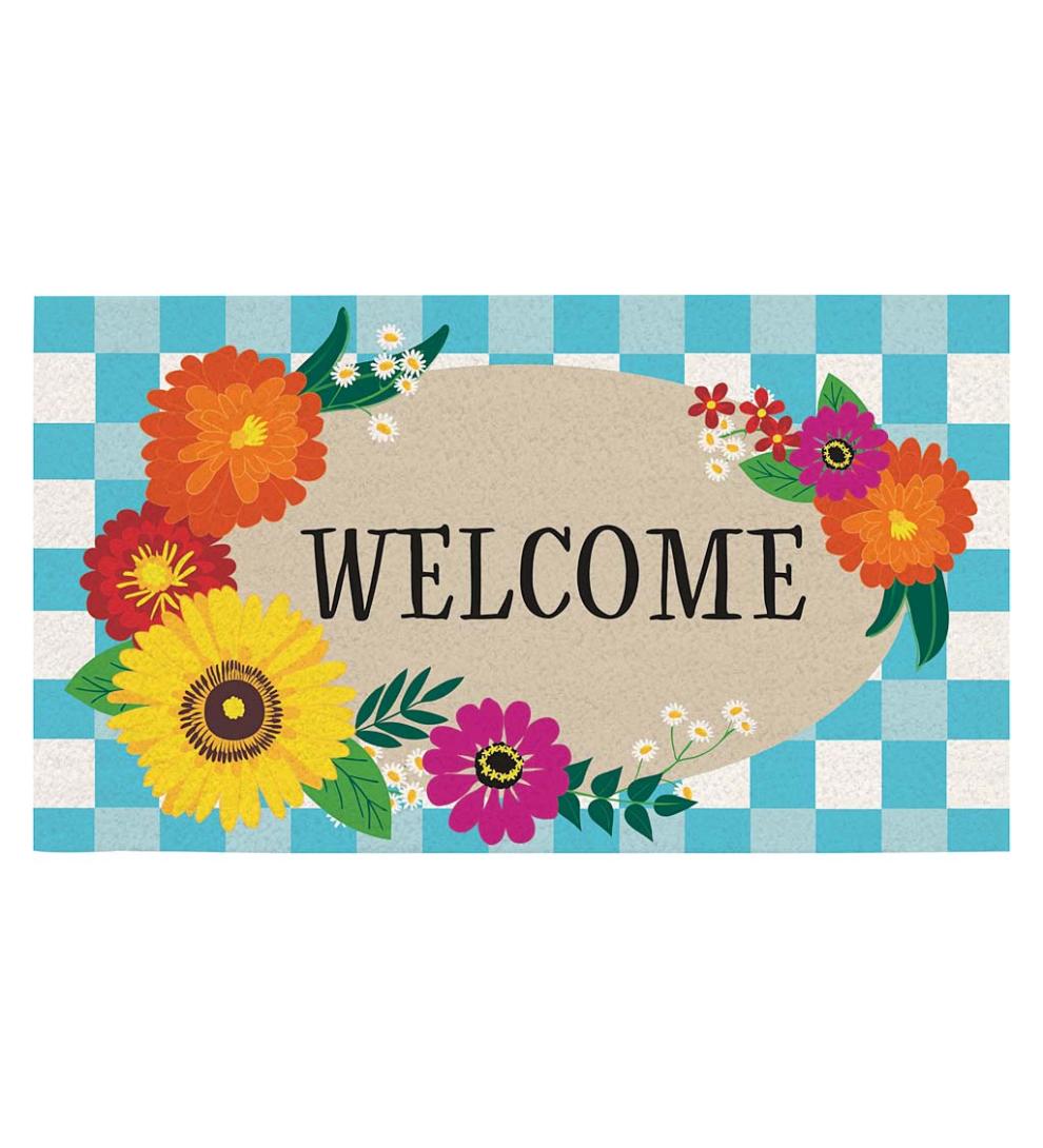 Plow & Hearth Doormats Indoor Living Plaid Floral Welcome Coir Mat