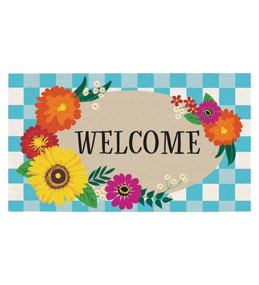 Plow & Hearth Doormats Indoor Living Plaid Floral Welcome Coir Mat