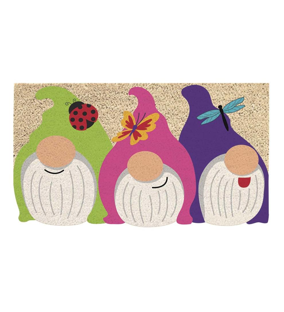 Plow & Hearth Doormats Indoor Living Portly Garden Gnomes Shaped Coir Fiber Mat