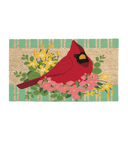 Plow & Hearth Doormats Indoor Living Spring Floral Cardinal Coir Mat