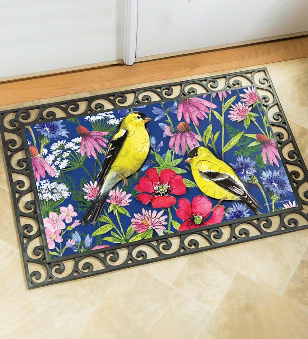 Plow & Hearth Doormats Indoor Living Watercolor Wildflowers Embossed Floor Mat