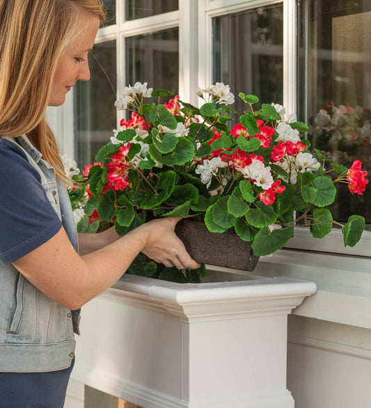Plow & Hearth Faux Flowers & Plants Indoor Living Everlasting Faux Red And White Geranium Window Box Filler