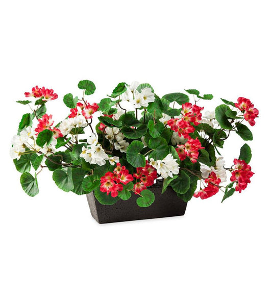 Plow & Hearth Faux Flowers & Plants Indoor Living Everlasting Faux Red And White Geranium Window Box Filler