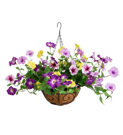 Plow & Hearth Faux Flowers & Plants Indoor Living Faux Petunia Hanging Basket - Purple