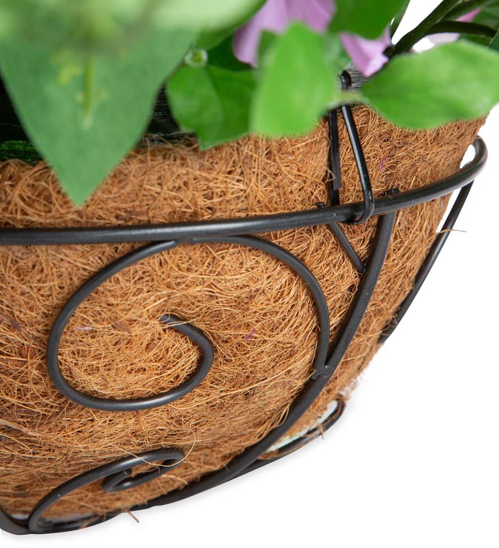 Plow & Hearth Faux Flowers & Plants Indoor Living Faux Petunia Hanging Basket - Purple