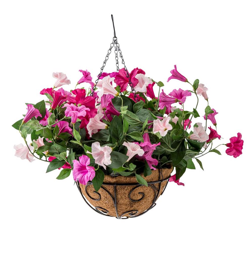 Plow & Hearth Faux Flowers & Plants Indoor Living Faux Petunia Hanging Basket - Purple