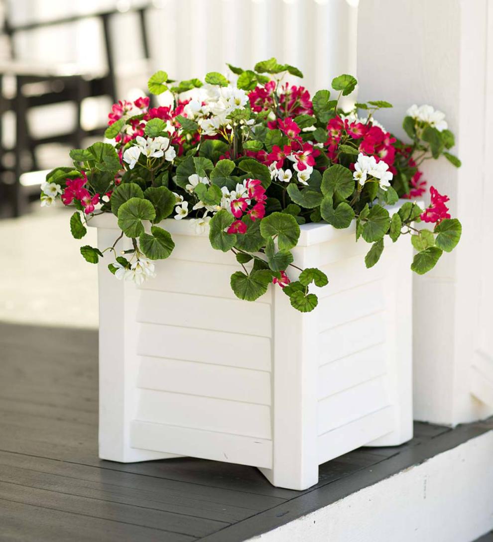 Plow & Hearth Faux Flowers & Plants Indoor Living Faux Red And White Geranium Urn/Planter Filler