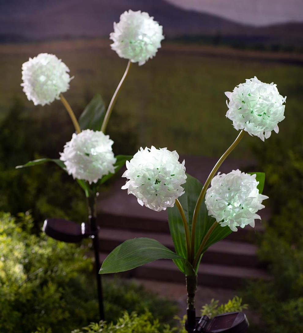 Plow & Hearth Faux Flowers & Plants Indoor Living Solar Garden Flower Stakes With Led Lights, Set Of 2 - Pink